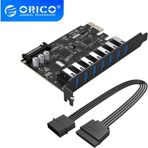 ORICO PVU3-7U PCI Express X1 to USB 3.0 Expansion Card 7 Port Riser Card 15Pin SATA Powered Adapter for Windows 11/10/8/7