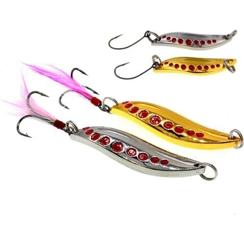 Fishing Spoon Lure 3g-20g Curved Surface Leech Spoons Metal Artificial Lures Single Treble Feather Hooks