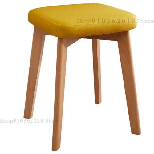 Nordic Solid Wood Dining Table Stool Soft Fabric Dressing Stool Simple Modern Fashion Makeup Stool Dining Table Square Stool Hig