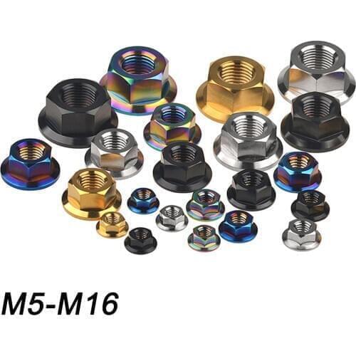 Xingxi Titanium Nuts Ti M5 M6 M8 M10 M12 M14 M16 Flange Nut Screws Bolts Accessory for Motorcycle Bicycle Bike