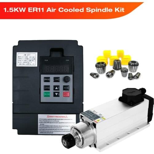HIgh Quality! 1.5kw 220v CNC ER11 Square Air-cooled Milling Spindle + 1.5KW VFD Inverter + 1 set ER11