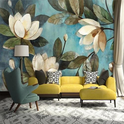 High Quality Deep Texture 3D White Lotus Retro Style Oil Painting Murals Home Decor Wallpaper Living Room Background Wall Paper