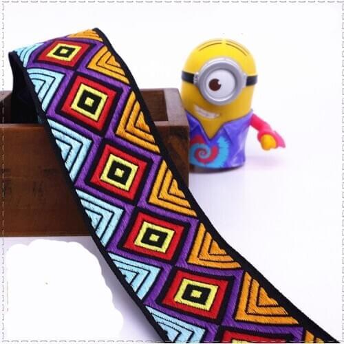 High quality color diamond pattern 40mmx 10YARD Woven Jacquard Ribbon National webbing Handbag DIY clothing Belt accessories
