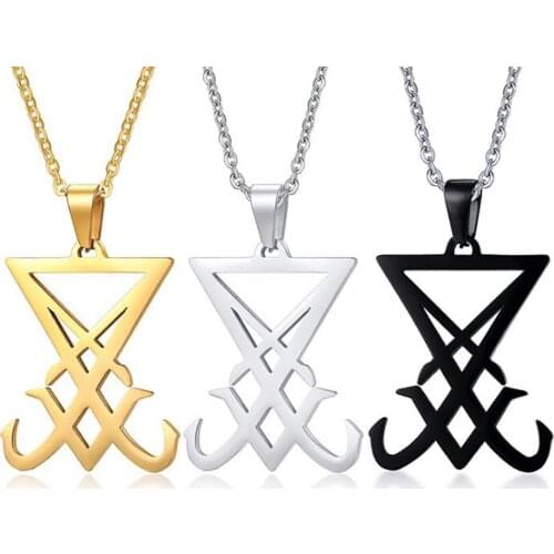 Stainless Steel Black Gold Lucifer Seal Minimalism Simple Pendant Necklace Jewelry Gift For Him with Chain
