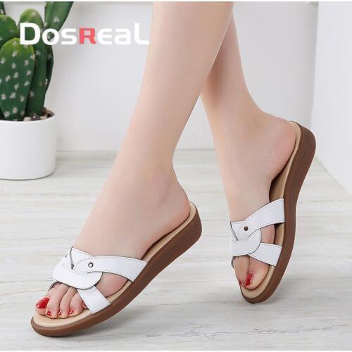 Dosreal Summer Sandals Women Slippers Slip On Flat Slides Sandals Women Leather Slides Ladies Slippers Flip Flops Large Size