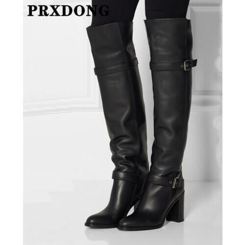 New Brand Autumn Winter Women Boots High Heels Round Toe Shoes Woman Black Dress Working Over The Knee High Boots Big Size 34-43