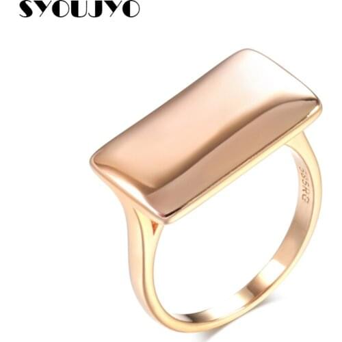 SYOUJYO Hot Fashion Simple Square Glossy Ring For Women High Quality 585 Rose Gold Dangle Rings 2021 Trend Daily Fine Jewelry