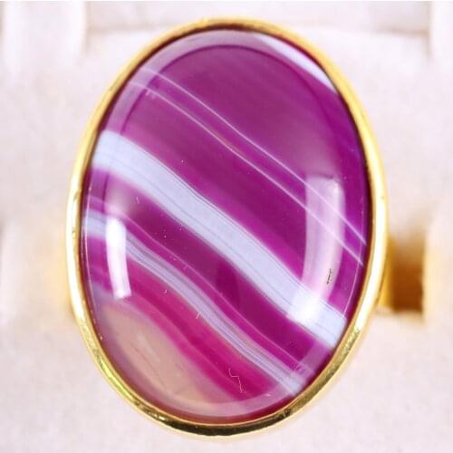 1Pcs Jewelry Gift Adjustable Ring For Women Men Natural Stone Oval Bead Purple Veins Onyx Finger Ring Z341