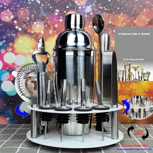 14Pcs Cocktail Shaker Wine Mixer Bar Tool With Recipe and Rotating Rack Stand Holder Dropshipping 550/750/450 600/750 600ML