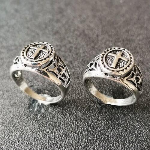 Saint Jesus Cross Ring For Female Male Size Bible Zinc Alloy Gift Church Vicar Priest God Christian Blessing Black Metal Amulet