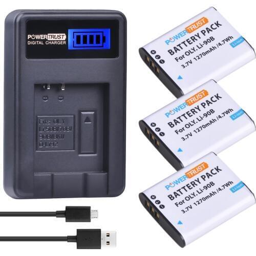 3 Pack LI-90B LI 90B LI90B LI-92B Camera Battery + LCD USB Charger for Olympus Tough TG-1 iHS TG-2 iHS TG-3 TG-4 SH50 iHS SH60