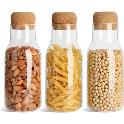 3 Pcs Clear Food Storage Jar Container with Airtight Cork Lid (23Oz/700Ml), for Kitchen Tea Coffee Sugar Flour Spices