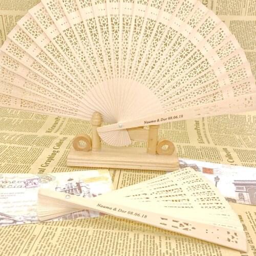 36PCS Personalized Asian Pocket Folding Fan Wooden Printing Hand Foldable Fans Wedding Favors And Gifts Organza Bag