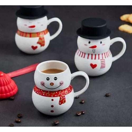 3D Christmas Snowman Ceramic Coffee Mug Creative Cartoon Milk Breakfast Cup Christmas Gift New with Cover