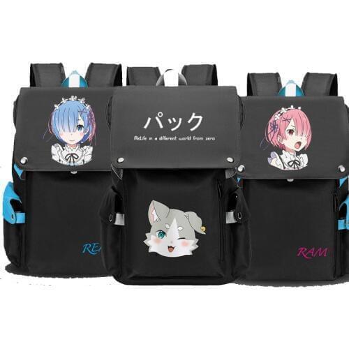 Anime Re:Life in a different world from zero backpack Emilia Rem Ram Bags cosplay Oxford Bag for men women