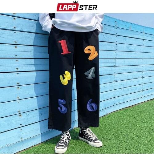 LAPPSTER Men Harajuku Black Wide Leg Joggers Pants 2021 Mens Vintage Japanese Streetwear Sweatpants Male Korean Sweat Pants 5XL