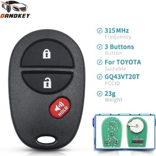 Dankdey 5pcs 315MHz 3/4 Buttons Keyless Remote Car Key Fob GQ43VT20T For Toyota Highlander Sequoia Avalon Tacoma Sienna Tundra