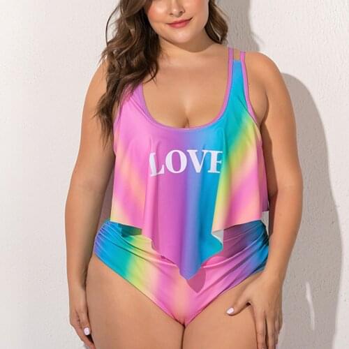 Women Swimsuit Large Fat Rainbow gradient Print High Waist Bikini set Two Piece Swimwear Beachwear Plus Size Swimwear Monokini