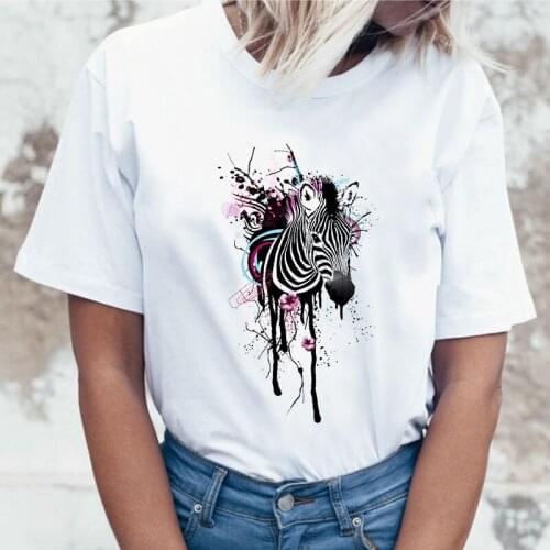 Fun Cartoon Zebra print t-shirt women 90s Girl Harajuku tshirt T shirt Summer Casual T-shirt O-neck short sleeve tshirt Lady