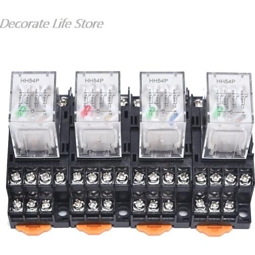 HH54P MY4NJ Plug-in Relay DC 12V 24V 220V AC 220V Silver Contact 14pins Socket 1 Pcs