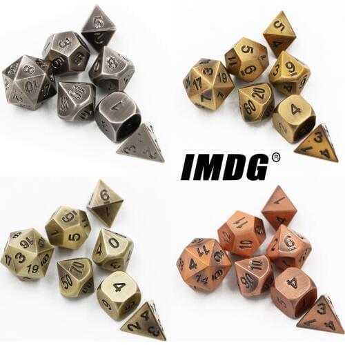 IMDG 7pcs/set Creative RPG Game Dice Polyhedron Metal Dice DND Plating Ancient Color Digital Game Dice