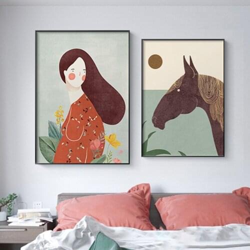Nordic Style Cartoon Girls Canvas Painting Posters and Prints Home Decoration Wall Art Pictures for Living Room Bedroom