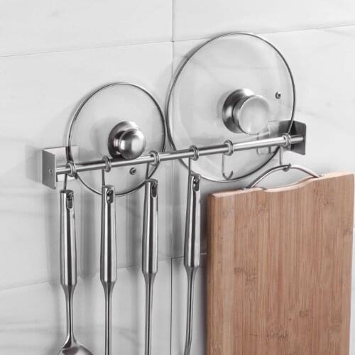 Adhesive Bathroom Shelf with Hook 304 Stainless Steel Wall Mounted Lid Tool Holder Storage Hanger Bar For Kitchen Accessories