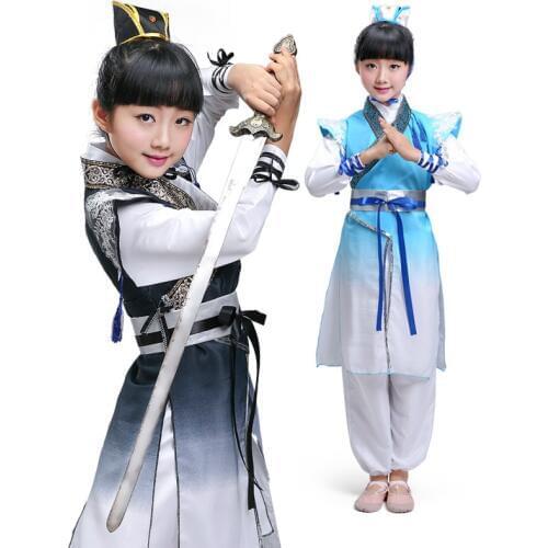 Chinese Classical Hanfu Ancient Chinese Literature Style Nunnery Costume Boys Girls Children Folk Perform Costume for Stage