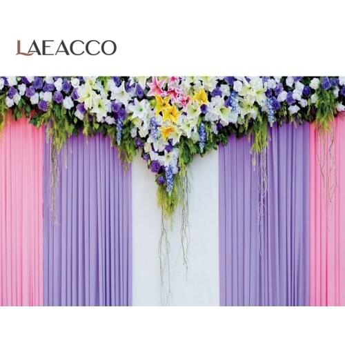 Laeacco Wedding Backgrounds For Photography Blossom Flowers Tassel Pink Stage Party Portrait Photo Backdrops Photo Studio