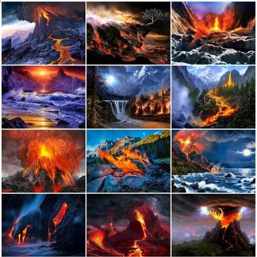 MomoArt Diamond Painting Volcanic Picture Rhinestones Diamond Embroidery Scenery Cross Stitch Kits Mosaic New Arrival Home Decor