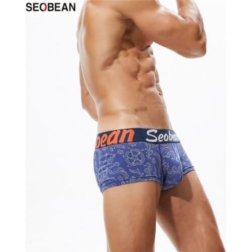 SEOBEAN Mens Underwear Cotton Breathable Printing Sexy U-pouch Bag Design Push Up Body Shaping Sexy Mens Boxers