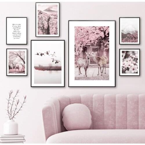 Mount Fuji Nara Cherry Blossom Deer Crane Wall Art Canvas Painting Nordic Posters And Prints Wall Pictures For Living Room Decor