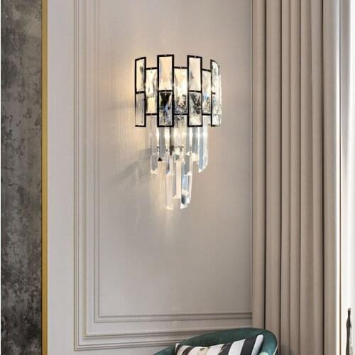 Black Crystal Wall Lamps For Bedroom New Modern Wall Sconce Lighting Living Room Bedside Background Wall Light Fixtures