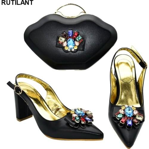 New Italian Shoes and Bags To Match Shoes with Bag Set Party Buckle Strap Elegant PU Leather High Heel Sandals Pointed Toe Party