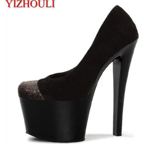 2018 new European and American sexy stiletto stiletto 17CM platform shoes, transparent and fashionable single shoes