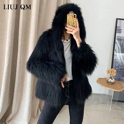 Faux Fur Coat Winter Short Fur Jacket Woman 2021 Shaggy Elegant Winter With Hood Europe High Quality Women Elegant Thick Jacket