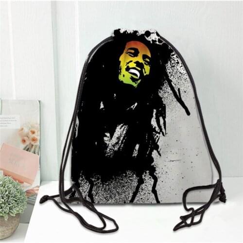 Hot Bob Marley Printed backpack drawstring bag satin soft shoe bags to school custom Logo bags for women