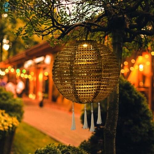 Sequin Retro Projection Solar Lantern Outdoor Waterproof Garden Decoration Landscape Lighting Lamp Holiday LED Hanging Lantern