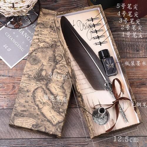 New Creative Metal Signature Pen Feather Fountain Pen Set Teachers Day Gift Pen