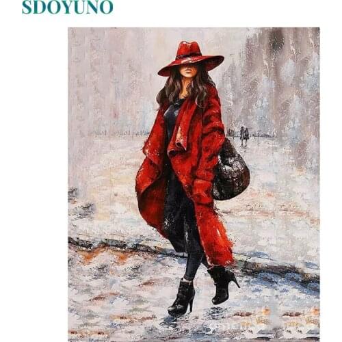 SDOYUNO 60X75cm oil painting by numbers Women in Red DIY Figure Painting on canvas Frameless Wall Decor Paint By Numbers