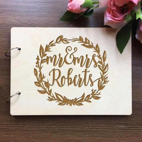 Wedding Guest Book Alternatives,Personalized Name And Date With WreathEngraved Rustic Wooden Wedding Guestbook,Photo Album