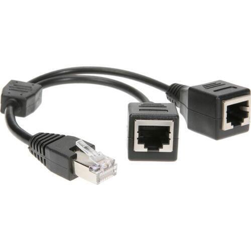 Black DSL Network RJ45 Male to 2 Female Splitter Adapter Connector Cable Ethernet Cables Adaptor Cord Wire Line