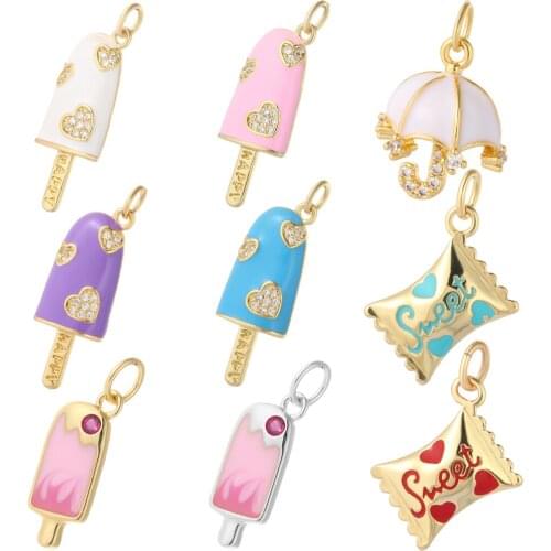 Cute Ice Cream Candy Heart Diy Earrings Necklace Bracelet Make Jewely Charms for Jewelry Making Accessories Gold Pendant Dangle