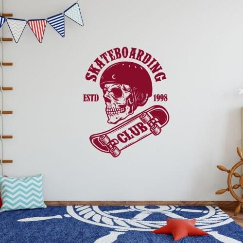 SkateBoarding Club Skull With Helmet Skateboarding Sticker Wall Art Decoration Removable A001195