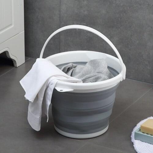 Folding Silicone Bucket Car Wash Outdoor Fishing Plastic Bucket Bathroom Kitchen Thickening Camp Laundry Bucket Household Items