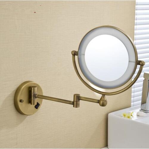 LED antique brass cosmetic mirror wall mounted bathroom beauty mirror double faced makeup mirror antique folding mirror