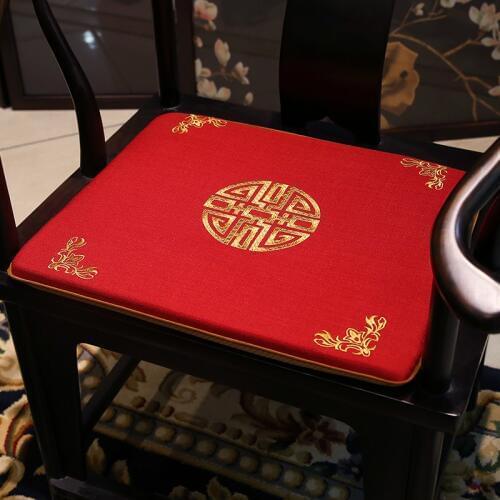 Embroidered Chinese Joyous Christmas Dining Chair Seat Cushion Home Decor Armchair Anti-slip Pad Cotton Linen Sofa Sitting Mat