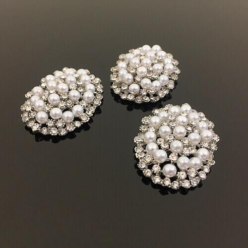 Oval Shaped Pearl Beads Flatback Buttons For Dress Crafts Handmade Decorative Rhinestone Button For Bridal Brooches