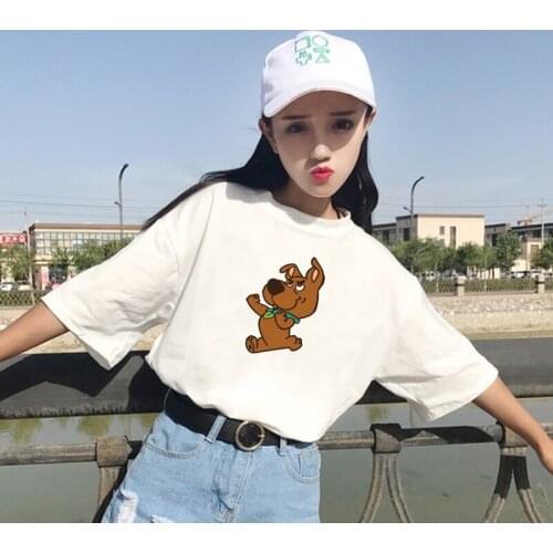 2021 Cartoon Print Tshirt Woman Summer Cute Dog Animal Short-sleeved Graphic Oversized Harajuku Casual Loose T-shirt Tops