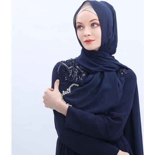 Women Rhinestone Shawl Head Wrap Long Scarf Islamic Muslim Hijab Crystal Crown Decor Sheer Chiffon Arab Headpiece